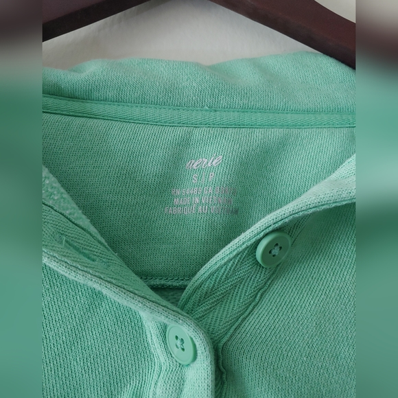 Aerie Fleece-Of-Mind Cropped Polo Sweater Top Mint Green Size Small - Picture 3 of 8